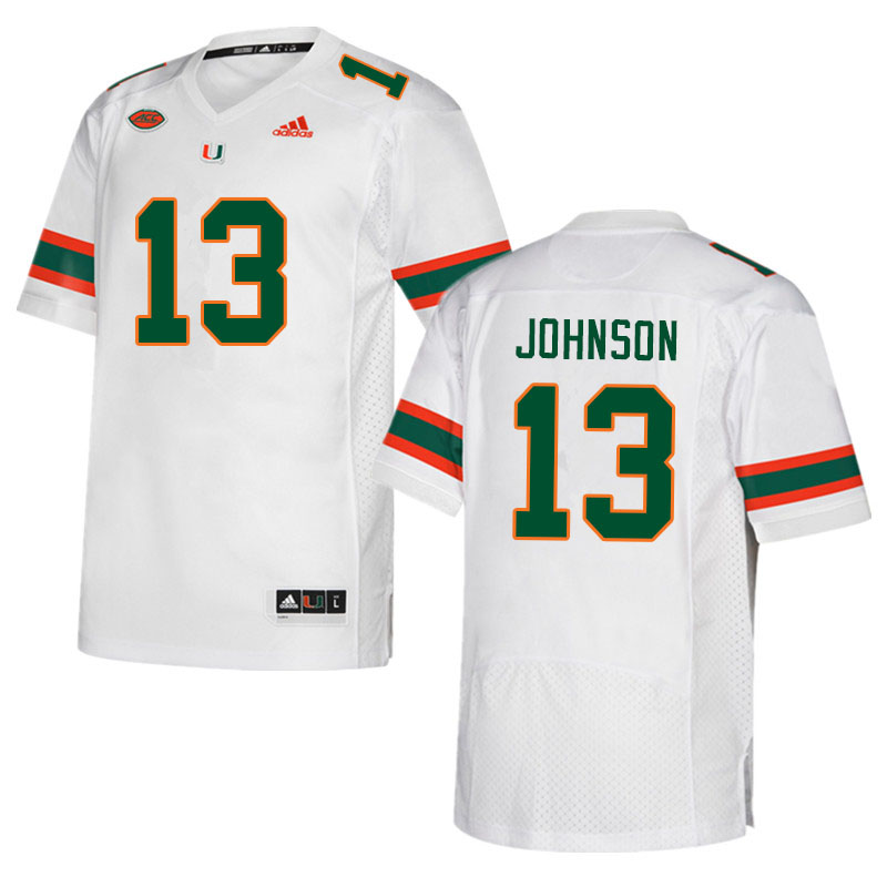 Men #13 Deandre Johnson Miami Hurricanes College Football Jerseys Sale-White - Click Image to Close